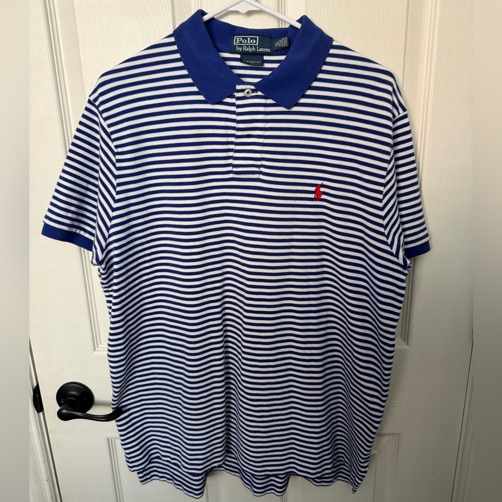 Polo Ralph Lauren Custom-Fit Short Sleeve Polo Blue/ White Mens XL